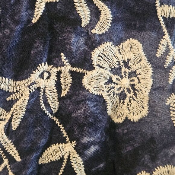 Blue & White Embroidered Tie-Front Kimono Cardigan  One Size  100% Viscose - Picture 5 of 13